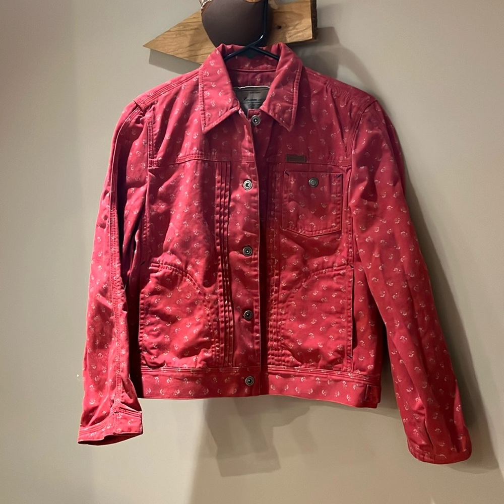 Lauren Ralph Lauren red button up coat floral vintage good pre owned